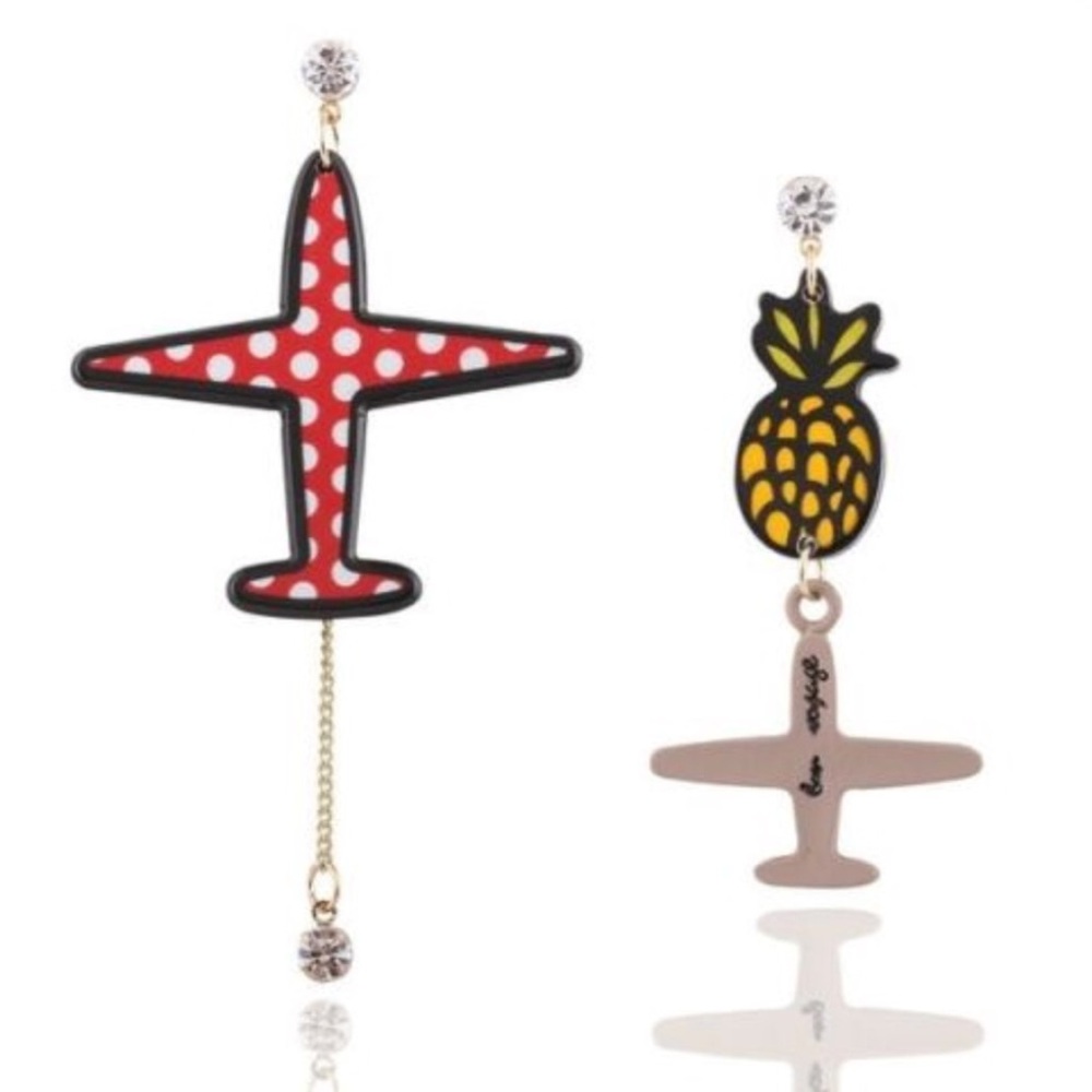 Retro jet plane and pineapple earrings - Picture 2 of 3